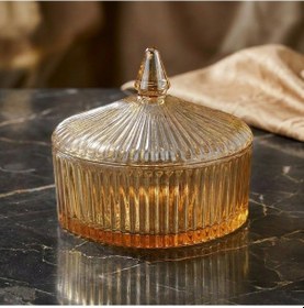 Resim Bal Rengi Büyük Boy Çizgi Desen Kapaklı Çerezlik Şekerlik - 12x14 Cm 