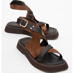 Resim Luvi Shoes Minnea Kahverengi Süet Hakiki Deri Kadın Sandalet Kahverengi 