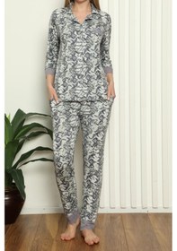 Resim Nicoletta Kadın Pijama Takımı Cepli Düğmeli Likralı Dantelli YEŞİL Yeşil 