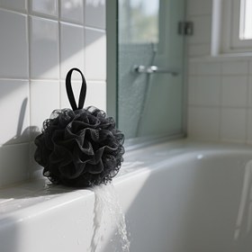 Resim Kadınlar ve Erkekler için Yumuşak Mesh Duş Süngeri - Siyah ve Beyaz Çizgili Tasarım, Ergonomik Tutma, Hassas Işık Bej, Banyo ve Vücut Bakımı için İdeal, Vücut Süngeri, Hassas Işık Bej Bakımı, Dokulu Yüzey, Dayanıklı Malzeme 