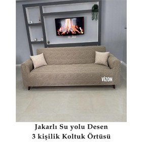 Resim StarMall Su Yolu Koltuk Örtüsü, kanepe, çekyat Kılıfı Yıkanabilir Streçli Lastkli Esnek 3Lü Vizon 