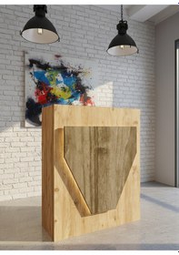 Resim Resital Ledli Karşılama Bankosu G-90 Cm Ofis Kasa Resepsiyon Masası Banko-001-6-2 