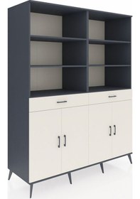 Resim Kronos Gardrop 10 Raflı 2 Çekmeceli 4 Kapaklı 176x59x221 Antrasit-aytaşı Aytaşı 