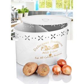 Resim Büyük Boy 2 Bölmeli Lüx Metal Patates-Soğan Kovası-Beyaz 