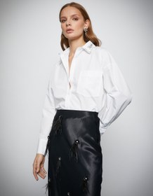 Resim Melis Ağazat X Koton - Yakası Taşlı Cepli Rahat Kesim Gömlek 