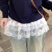 Resim 1 adet Şık Beyaz Dantel Etek - Tüylü Püsküllü Detaylı Ayarlanabilir Mini Elbise, Kadife Dantel Etek, Şık Etek, Casual veya Formal Kıyafetler için, Formal Etek | Tüylü Etek | Polyester Dantel 