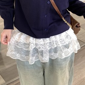 Resim 1 adet Şık Beyaz Dantel Etek - Tüylü Püsküllü Detaylı Ayarlanabilir Mini Elbise, Kadife Dantel Etek, Şık Etek, Casual veya Formal Kıyafetler için, Formal Etek | Tüylü Etek | Polyester Dantel 