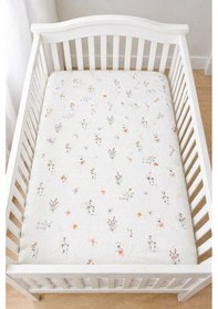 Resim Pamuklu Penye 70x140 Lastikli Bebek Çarşafı Lastikli Beşik Çarşafı Bebek Çarşafı Çiçekli 