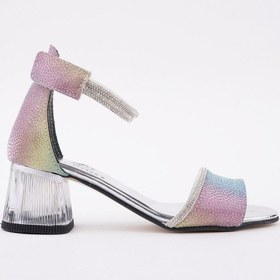 Resim Muggo Noşa Bilekten Bağlamalı Simli Kız Çocuk Kısa Topuklu Ayakkabı Mor 