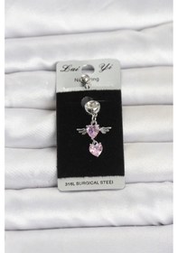 Resim 316l Cerrahi Çelik Pembe Zirkon Taşlı Kanat Model Göbek Piercing Elk-bjtıeg Gümüş 
