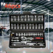 Resim 216/46 Parça Mekanik Soket Takımı, 1/2" 1/4" 3/8" SAE ve Metrik Boyutlar, 72 Dişli Mandrenli Anahtar Seti - Otomotiv, Ev, Garaj, Bisiklet Bagajı İçin 