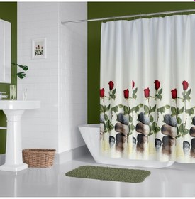 Resim Banyo Duş Perdesi 12005 120x200 Perde Borusu Askı Aparatı 90x130 Hediyeli Çok Renkli 