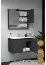 Resim Teta Home Napoli 65 Cm Mdf Banyo Dolabı Seti Antrasit Antrasit 