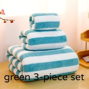 Resim 3 Parça Mavi Beyaz Çizgili Lüks Havlu Seti - Ultra Yumuşak, Süper Emici Mikrofiber, Büyük Havlu, El Havlusu ve Yüz Havlusu Dahil - Tüy Bırakmaz, Açık Bej Renkli, Ev ve Otel Kullanımı İçin Uygun, Banyo Gereçleri 