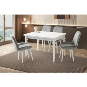 Resim Ahşap Salon Yemek Masa Sandalye Takımı 4 Fulya Sandalyeli Yandan Açılır Büyüyen Beyaz 60x90cm Gri-beyaz 