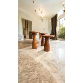 Resim Ahşap Mantar Sehpa Seti 3lü Açık Ceviz Renk Fiskos ve Zigon 