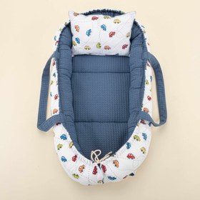 Resim Babynest ve Yastık- Çift Taraflı - İndigo Petek - Renkli Arabalar 