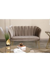 Resim Garden House İkili Vizon Kumaş Gold Metal Ayak Çay Seti Koltuk Takımı Ofis Koltuk Takımı Vizon 