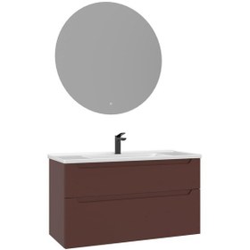 Resim Orka Messina 100 Cm Tuscan Kırmızı Led Banyo Dolabı Takımı Kırmızı 