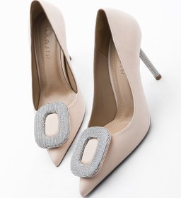 Resim Kadın Taşlı Tokalı Stiletto Topuklu Ayakkabı Bolez - Bej - 39 