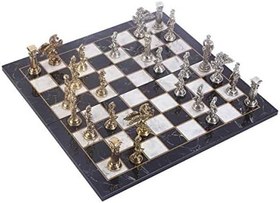 Resim GiftHome Büyük Boy Metal Pegasus Atları Satranç Takımı Parlak ve Katlanır Mermer Desenli Tahta 