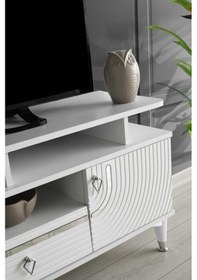 Resim 110 CM ART RAFLI MDF MEBRAN KAPAK TV SEHPASI BEYAZ - GÜMÜŞ 