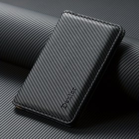 Resim Denior Ultra-İnce Karbon Fiber Cüzdan Manyetik Kapatma, 2 Kart Yuvası ve Telefon Uyumlu - Erkekler için Şık Siyah İş Stili Hediye 