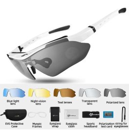Resim Schulzz Rockbros Polarize %100 Uv Korumalı Beyaz 5 Lensli Bisiklet Spor Dağ Kayak Gözlüğü 