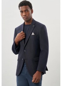 Resim İmza Koyu Lacivert Düz Gabardin Mono Yaka 2 Düğme Esnek 6 Drop Comfort Fit Casual Ceket 1002245165 200 Koyu Lacivert 