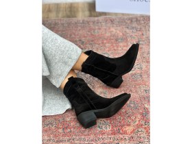 Resim Isolde Deri Sivri Burun Western Siyah Kadın Kovboy Bot 