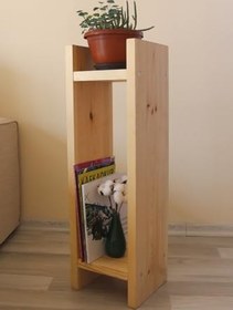 Resim Doğal Ahşap Dergilik, Çiçeklik, Kitaplık, Dekoratif Raf 3 Farklı Ölçü 75 cm 60 cm 45 cm İki Raflı (büyük) 