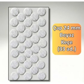 Resim ALMITAL Yapışkanlı Beyaz Mobilya Keçesi (24 mm Çap 33 Adet Yuvarlak Beyaz Keçe) 