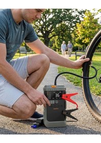 Resim Araç Lastik Basınç Pompası Akü Takviye Powerbank Ve Sos Işıklı Çok Fonksiyonlu Cihaz 