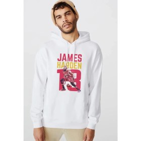 Resim Qivi James Harden Basketbolcu Sporcu Baskılı Beyaz Erkek Örme Kapşonlu Sweatshirt Uzun Kol 