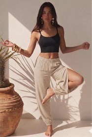 Resim NO 601 Kadın Bej Viskon Yandan Yırtmaçlı Dökümlü Yoga Dansçı Bohem Ventana Şalvar Pantalon 
