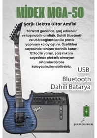 Resim Midex Crade-50amp Blue Rosewood Super Strat Kasa Hh Yüksek Kaliteli 50w Amfili Elektro Gitar Seti Mavi 