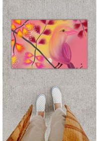 Resim Dijital Baskı Dekoratif Kuş Fuşya Kapı Önü Paspası K-1220 