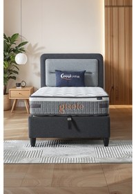 Resim Gisela Tek Kişilik Sandıklı Baza + Full Ortopedik Antibakteriyel Pedli Yatak + Başlık 3 Lü Set 100 x 200 
