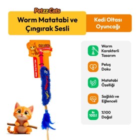 Resim PetzzCats Worm Matatabi ve Çıngırak Sesli Kedi Oltası Oyuncağı Mavi 42 Cm 