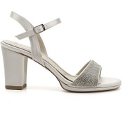 Resim Gönderi R Gümüş Taşlı Bilekten Bağlı Platform Topuklu Sandalet Gümüş 