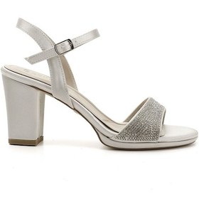 Resim Gönderi R Gümüş Taşlı Bilekten Bağlı Platform Topuklu Sandalet Gümüş 