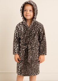 Resim Wild Spirit Leopar Desen Genç & Çocuk Kapşonlu Bornoz - %100 Pamuk, Unisex Leopar baskılı - Leopar baskılı / 7-8 Yaş 