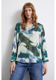 Resim Batik Desen Saten Gömlek Petrol PETROL 