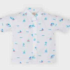 Resim DeFacto Erkek Bebek Deniz Baskılı Flamlı Poplin Kısa Kollu Gömlek E8964A525SMER85 Ekru 