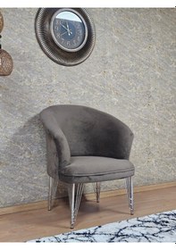 Resim Zafir Tekli Teddy Krom Kaplama Telli Ayak Çay Seti Koltuk Tekli Berjer , Balkon, Salon, Ofis Kahverengi 