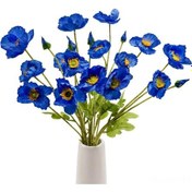 Resim Yaleker 6 Adet Mavi Simülasyon Papaveri - 59cm Boy - 3 Büyük 1 Küçük Çiçek - Ev Dekorasyonu Nikah Süsleri - Ipek Malzeme 