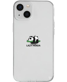 Resim Trihed Apple Iphone 15 Uyumlu Şeffaf Renkli Silikon Animal Koleksiyonu Lazy Panda Telefon Kılıfı 