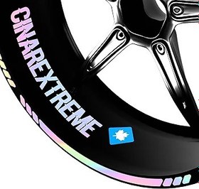 Resim Çınar Extreme® Hypnotic Gökkuşağı Hologram Efektli 4 Parçalı Kesikli Motosiklet Jant Şeridi Sticker 