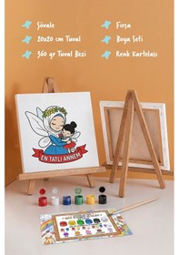 Resim Anneler Günü Eğitici Boyama Tuvali Şövaleli Boya Seti 20x20 Cm 