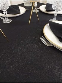 Resim Etamin Dokulu Keten Görünümlü Dertsiz Masa Örtüsü Siyah 13 Parça, 150 x 400 